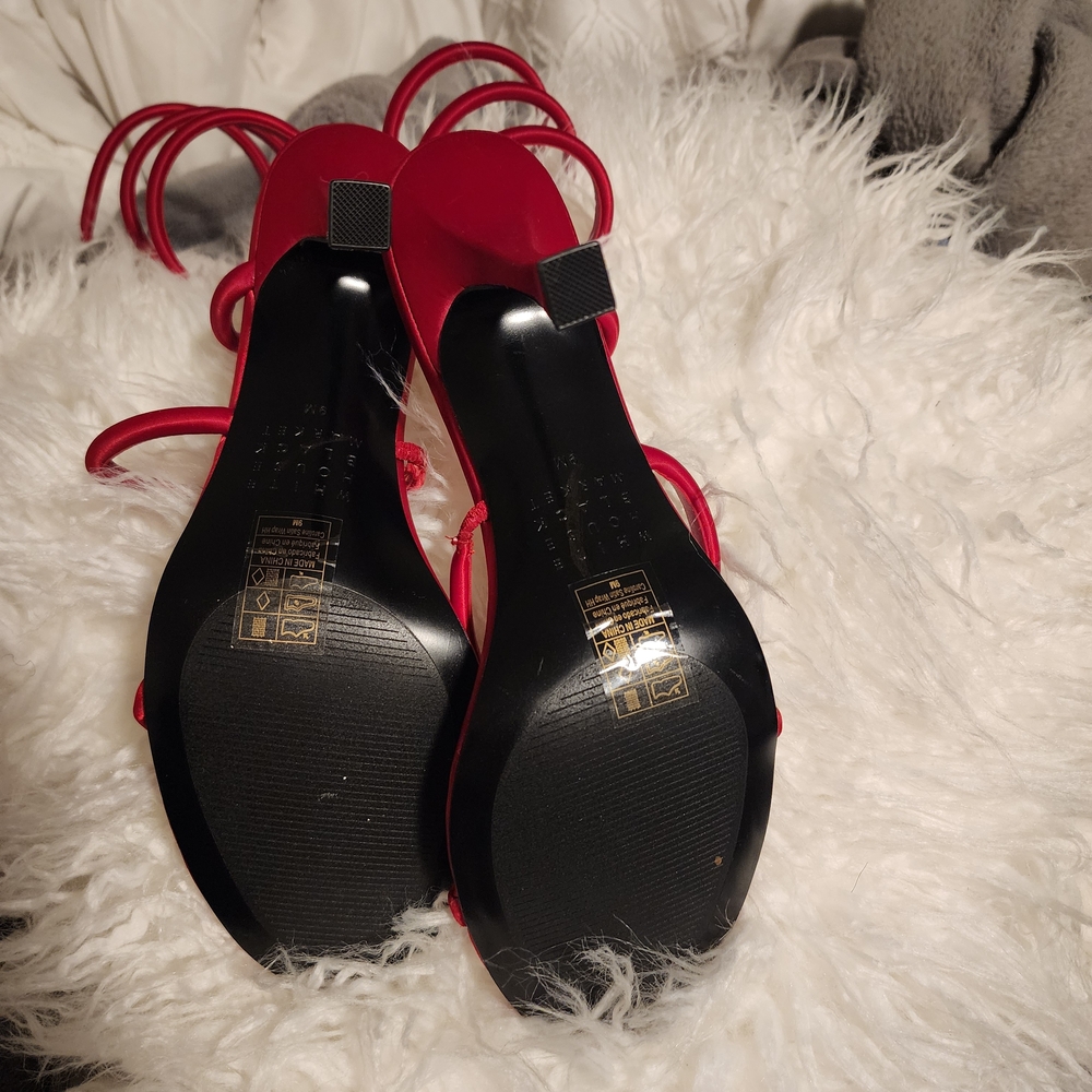 White House Black Market Red Strappy Heels - Picture 3 of 4